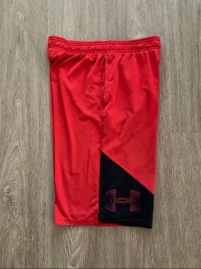 Under Armour Red Athletic Shorts with Black Logo Panel